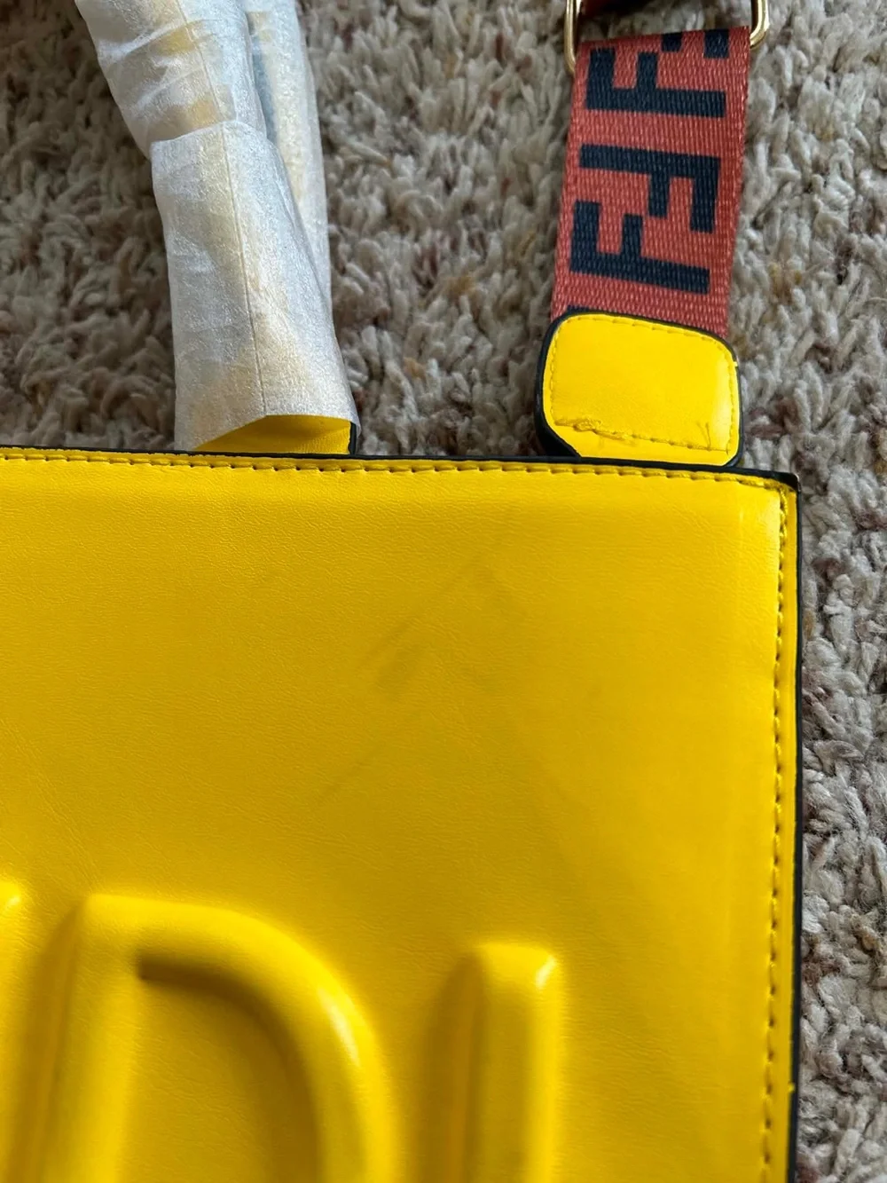 Fendi Yellow Roma Embossed Tote with Brown Logo Strap